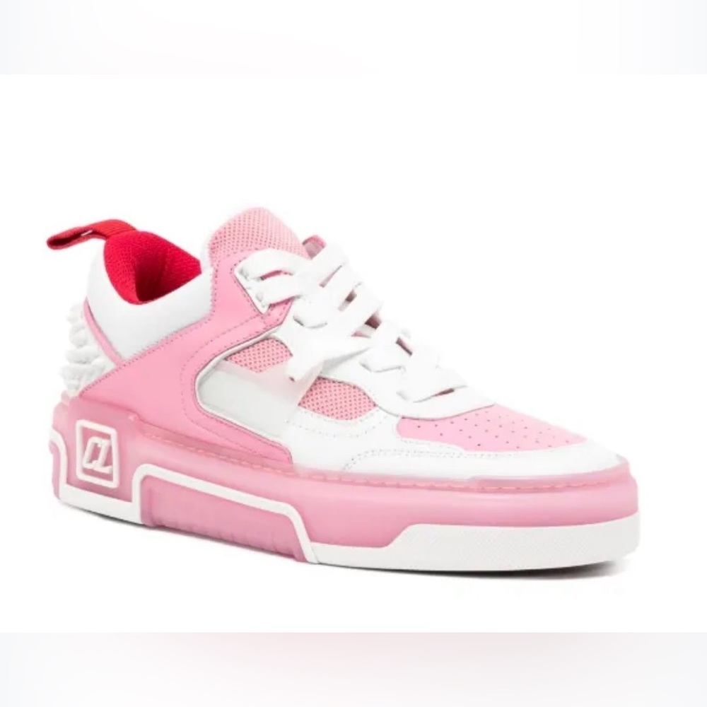 New Christian Louboutin Astroloubi Men 43.5/10.5 leather-trimmed sneakers pink